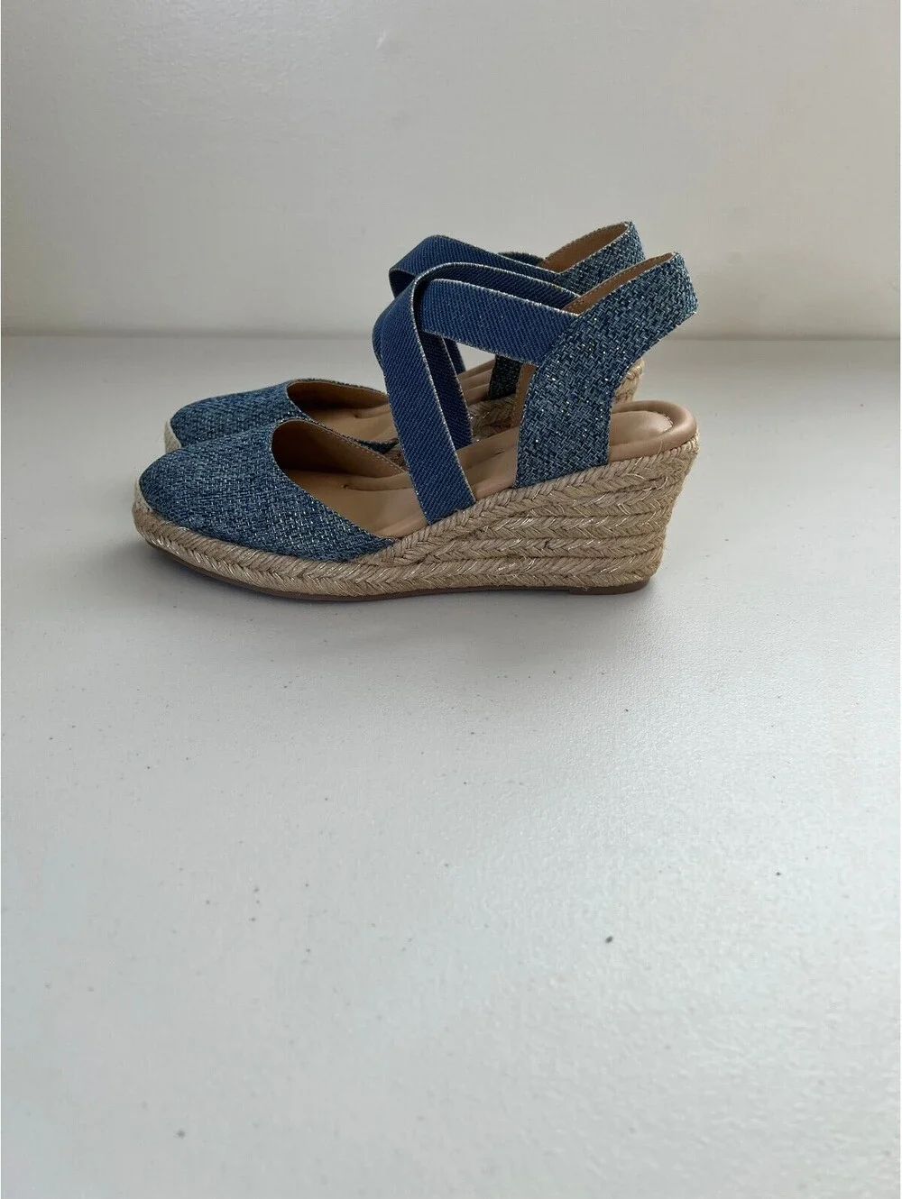Easy Spirit Women's Meza Casual Strappy Espadrille Wedges Sandal - Blue, - 7.5